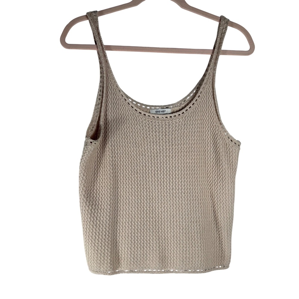 Nine West Womens Beige Knit Camisole Scoop Neck Sleeveless Tank Top Size M‎